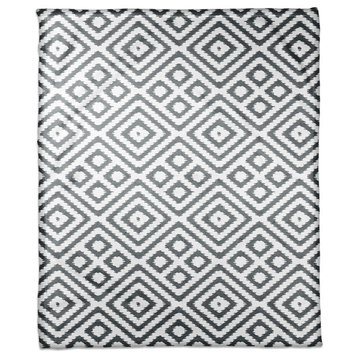 Grey and White Aztec 50x60 Fleece Blanket