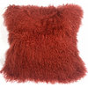 Genuine Mongolian Sheepskin Throw Pillow with Insert (16+ Colors), Red