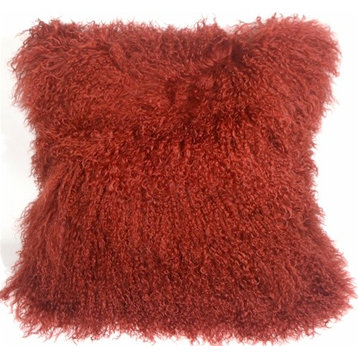 Genuine Mongolian Sheepskin Throw Pillow with Insert (16+ Colors), Red