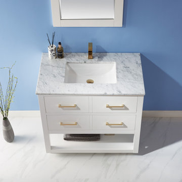 Remi 36" Single Bathroom Vanity Set in White and Carrara White Marble Countertop