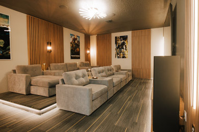 Inspiration for a modern home theater remodel in Orlando