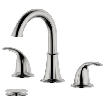 Karmel Double Handle Brushed Nickel Faucet, Drain Assembly With Overflow