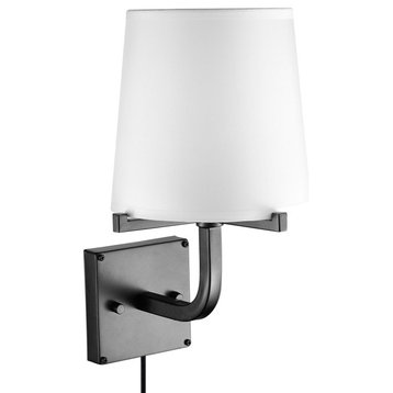 Valerie Dark Bronze Plug-In or Hardwire Wall Sconce With White Fabric Shade