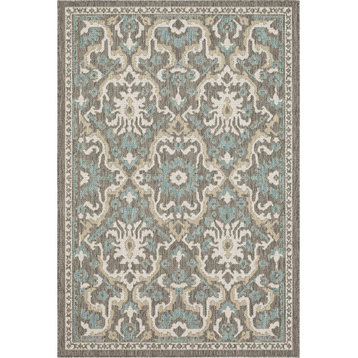 Mohawk Home Casual Oushak Teal Outdoor Area Rug, Platinum, 5' 3"x7' 6"