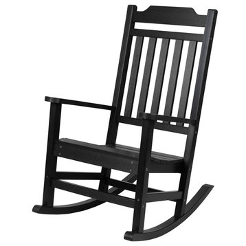 Set of 2 Rocking Chair, Tall Design With Contoured Seat and Slatted Back, Black