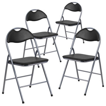 Hercules Series Black Vinyl Metal Folding Chairs With Carrying Handle, Set of 4