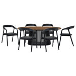 Armen Living - Pasadena Apache 7-Piece Oval Dining Set, Walnut & Black Oak Finish Faux Leather - Introducing the Pasadena Apache 7 Piece Oval Dining Set - This set includes the 1 Pasadena oval dining table and 6 Apache dining chairs. Crafted with meticulous attention to detail, the oval shape of the table brings a touch of sophistication, creating a dynamic focal point for gatherings in your dining room. With a generous tabletop length of 79 inches and a width of 43 inches, this dining room table provides ample space for family dinners or entertaining guests. This table features a beautiful solid wood base and concrete bottom for added stability. The Apache chairs showcase a sophisticated blend of Black Oak Wood and Faux Leather, creating a sleek and timeless aesthetic. The upholstered dining chair design provides both comfort and style. Their contemporary design ensures they seamlessly integrate into various interior styles, elevating the ambiance of any space. The versatility of these chairs extends beyond the dining room; they make for stylish additions such as vanity chairs or accent pieces, enhancing the aesthetic appeal of any room. The retro allure of mid-century design is present in the slatted paneling on the column structure of the pedestal base, further elevating its appeal, whilst lending its unmistakable character and attractive, architectural-like quality. This 7-piece dining set comes complete with the Apache Black Oak Wood and Faux Leather Dining Chairs and one of 3 different color variations for the Pasadena table. This oval dining table is available in an all-black oak finish, an all-natural oak finish, or a walnut tabletop finish with a black base to suit any room.
