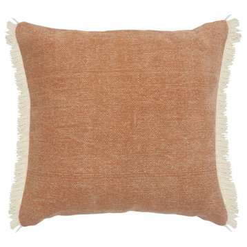 Caramel Fringed Cotton Throw Pillow, 20" X 20"