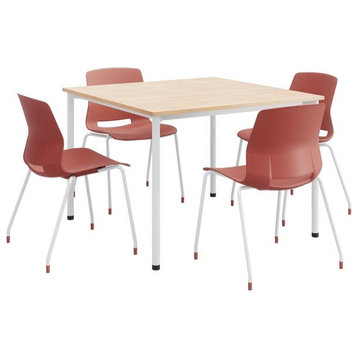 KFI Dailey 42in Square Dining Set - Natural/White Table - Coral Chairs