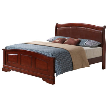 Louis Philippe Cherry Upholstered Wood King Panel Bed