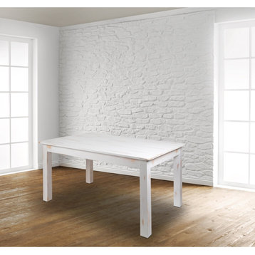 Farmhouse Dining Table, Straight Legs With Rectangular Plank Top, Rustic White