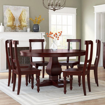 Arenzville Mahogany Wood Pedestal Round Dining Table with 6 Chairs