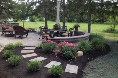Patio kitchen - mid-sized modern backyard concrete paver patio kitchen idea in Cleveland with no cover