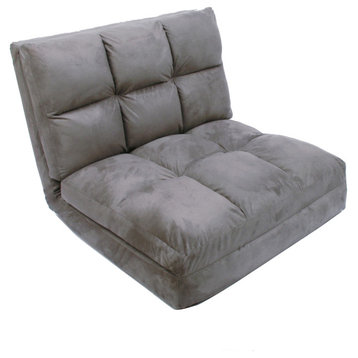 Loungie Micro-Suede Convertible Flip Chair/Sleeper Dorm Couch Lounger, Gray