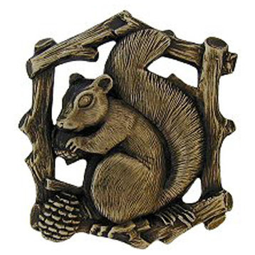 Grey Squirrel Knob Antique Brass Left Side, Right