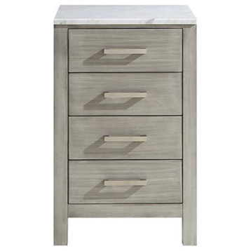 Jacques 20" Distressed Grey Side Cabinet Organizer White Carrara Marble Top