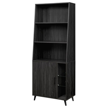 Pemberly Row 72" Wood Cabinet Bookcase with Glass Shelves - Black Graphite