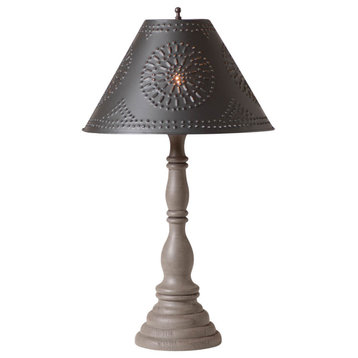 Irvins Country Tinware Devenport Wood Table Lamp in Earl Gray with Metal Tapere