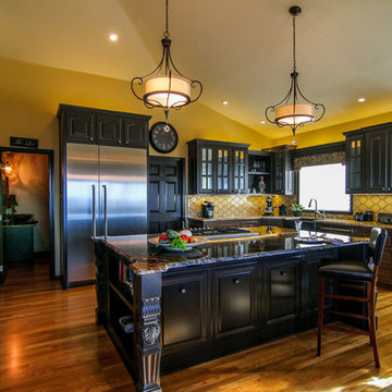 Dramatic, dark tones in European influenced kitchen