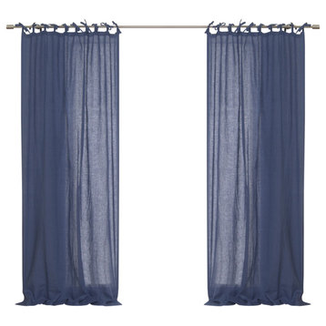 French Linen Tie Top Curtain, Indigo