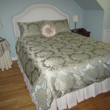 Custom Duvet Cover, Custom Upholstered Shaped Headboard, Custom Box Pleated Dust