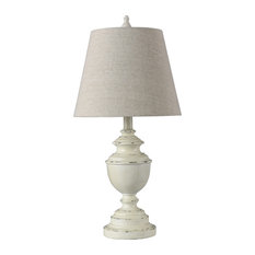 Marion Table Lamp, Distressed Antique White, Heathered Light Beige Shade