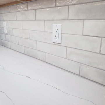 Irregular White Subway Tile Backsplash