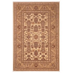 Bareens Designer Rugs - Bohemien Ziegler Dorotha Beige Brown Hand-Knotted Wool Rug - 6'0'' x 9'1'' - Enhance the ambiance of your home with this magnificent Persian-influenced Turkish hand-knotted rug made by skilled artisans capable of creating the most exceptional vegetable dyes and hand-spun wool. This exquisite handmade rug is a one-of-a-kind Peshawar Kafkaz, otherwise identified as Chobi, Chobi Peshawar, Oushak, or Ziegler rug. These handmade rugs are crafted in Pakistan utilizing superior-quality wool imported from Australia, New Zealand, and Korea in two types of weaves: the Persian weave and the Mori weave. This rug is meticulously crafted by hand using the finest natural vegetable dyes extracted from local plants. The artisans use a blend of hand-spun local and fine merino wool, resulting in a rug with a compelling texture, higher lanolin content, and longer staple. The artisans occasionally incorporate natural or artificial silk into the pile to enhance specific motifs. The finished product is an awe-inspiring execution of flawless design and an understated palette that exudes elegance.