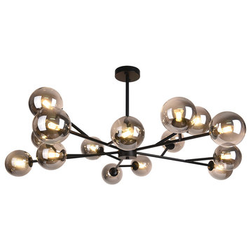 15-Light Glass Globe Bubble Sputnik Chandelier, Black