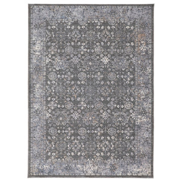 Weave & Wander Sybil Transitional Oriental Style Rug, Charcoal/Light Blue, 7' -