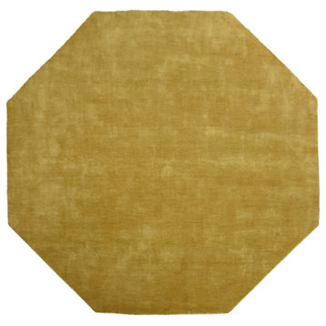Rugsotic Carpets Hand Knotted Loom Wool Square Area Rug Solid Gold, [Octagon] 8'x8'