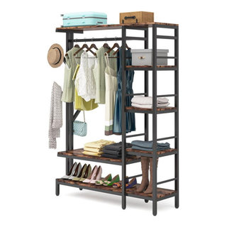Tribesigns Freestanding Closet Organizer, Clothes Rack with Drawers and  Shelves, Heavy Duty Garment Rack Hanging Clothing Wardrobe Storage Closet  for Bedroom, Rustic Brown 