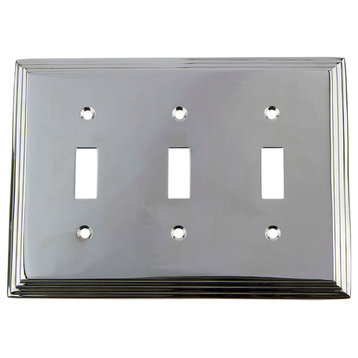 NW Deco Switch Plate With Triple Toggle, Bright Chrome