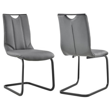 Armen Living Pacific 20" Faux Leather Dining Chair in Gray/Black