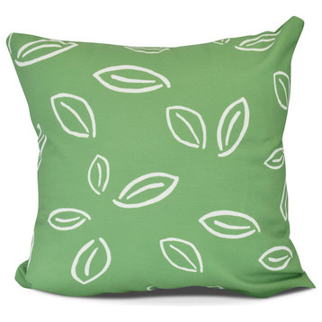 Graphic Leaves, Floral Print Outdoor Pillow,Green,16 x 16 inch