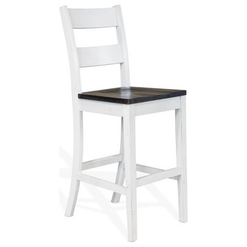 Farmhouse Wooden Seat Carriage House Off-White Ladderback Bar Stool