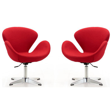 Raspberry Adjustable Swivel Chair, Red and Polished Chrome, Set of 2