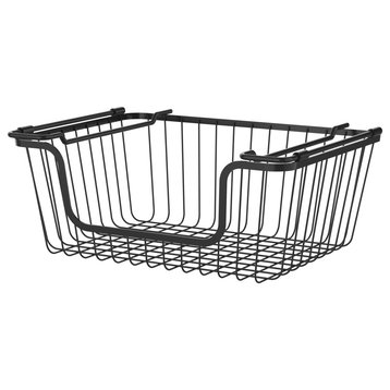 Oceanstar Stackable Metal Wire Storage Basket Set of 2, Black, Wide