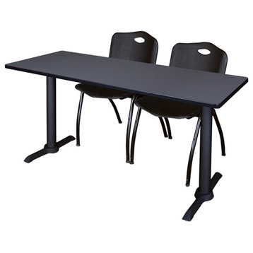 Cain 60" x 24" Training Table- Grey & 2 'M' Stack Chairs- Black