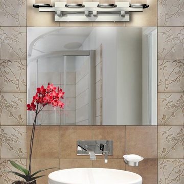 Veneto Luce Dakota Straight-Bar 4-Light Bath Bar, Cylinder With Rippled Rim