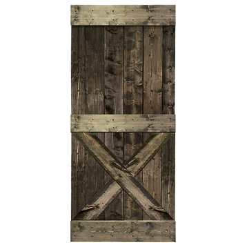 Stained Solid Pine Wood Sliding Barn Door, Espresso, 36"x84", Mini X