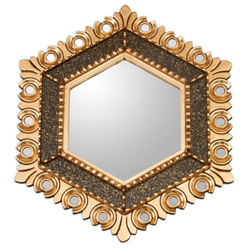 NOVICA Magnificent Hex And Bronze Gilded Wood Wall Mirror
