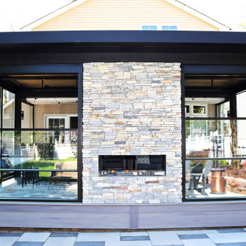 Motorized Louvered Pergola with Motorized Windows and Oversized Sliding Door