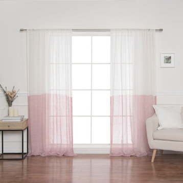 French Linen Voile Colorblock Curtain, Pink