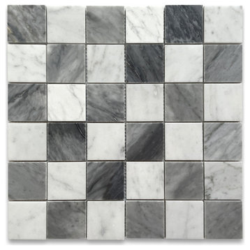 Carrara White Bardiglio Gray Marble Checkerboard Mosaic Tile Polished, 1 sheet