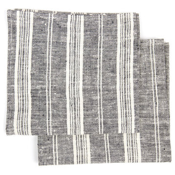 Linen Multistripe Hand Towels, Set of 2, Black White, 47x66cm