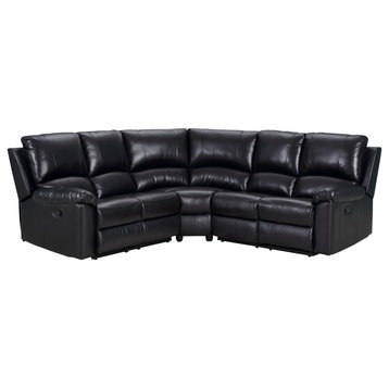 Andrew Leather Air Manual Reclining Contemporary Sectional, Black