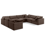 Meridian Furniture - Indulge Upholstered Modular U-Shaped Sectional, Brown, 8-Piece: 4 Armless Chair, 4 Corner Chair, Down Stuffed Velvet - Experience ultimate comfort and style with our brown velvet Indulge Sectional. The luxurious velvet will elevate the aesthetic of any room. This sofa provides ample space for you to relax while its modular build offers the option of unlimited configurations. Whether you're looking to add a stylish element to your living room or a comfortable seating option to your bedroom, this sofa is the perfect choice.