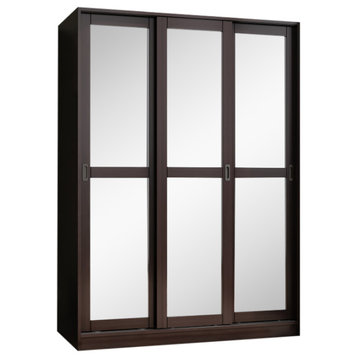 100% Solid Wood 3-Sliding Door Wardrobe/Armoire/Closet, Java-Mirrored