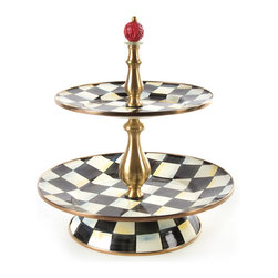 Courtly Check Enamel Two Tier Sweet Stand | MacKenzie-Childs - Serving Utensils